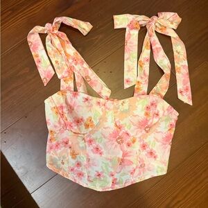 Floral Tie-Shoulder Bustier Top - Pink Floral